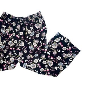 Loft Women's Black Floral Wide-Leg Pants - Size L